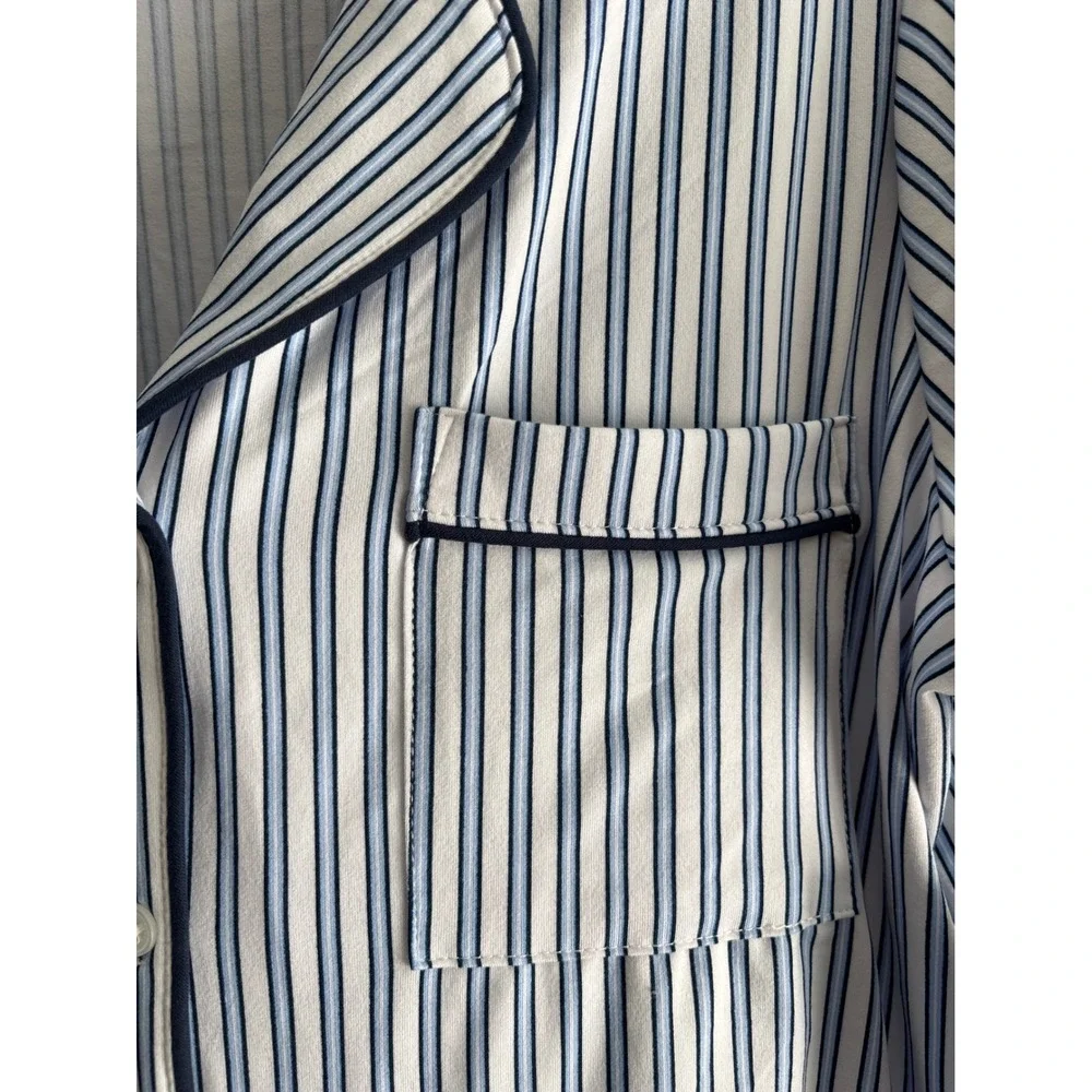 Joyspun Pajama Set Women L Blue White Striped New Short Sleeve Button Down 2PC